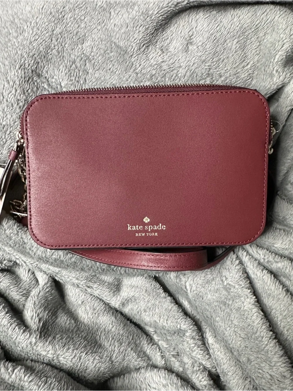 kate spade pink and burgundy dog appliqué crossbody